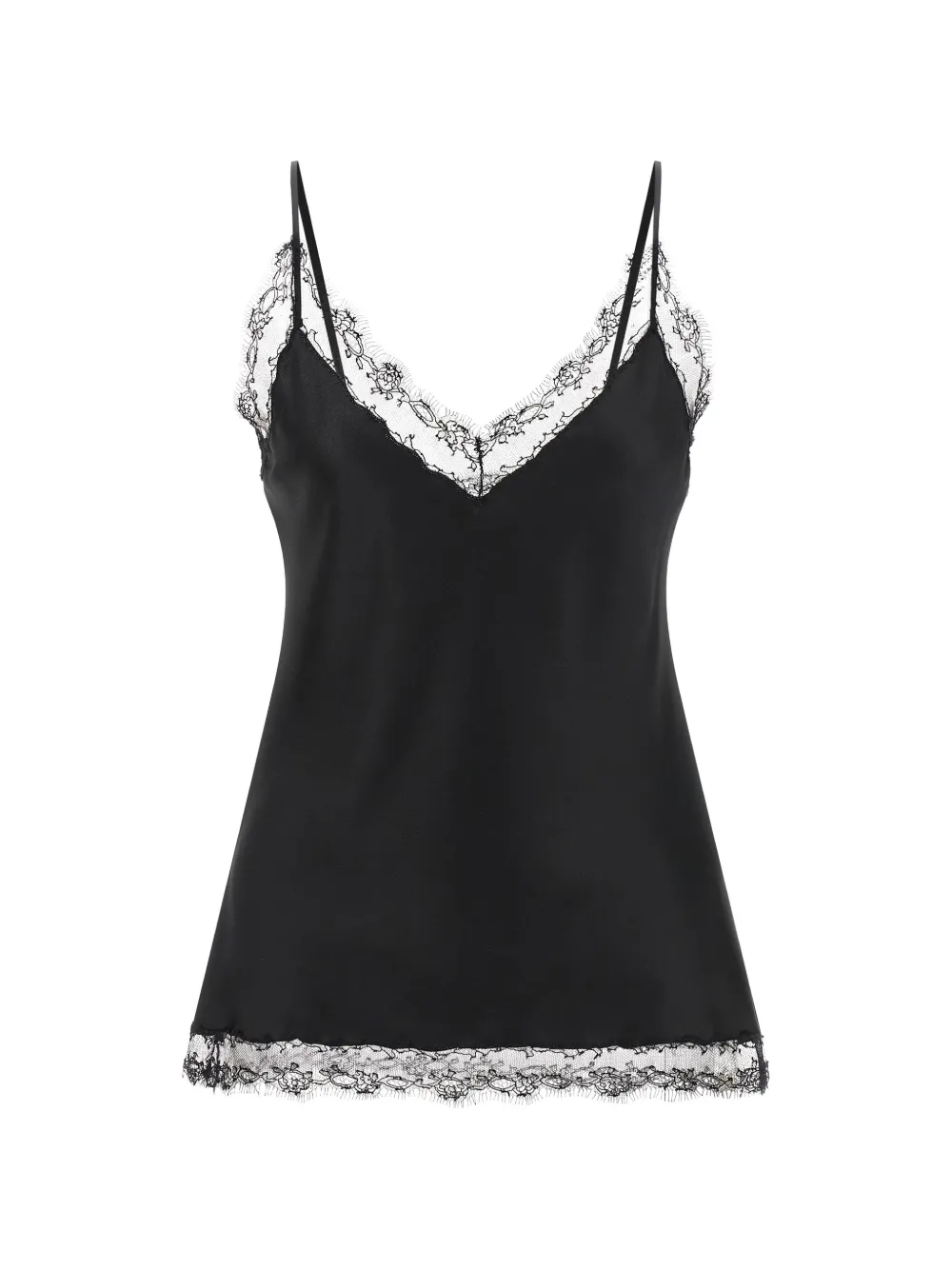 Ermanno Scervino Blusa smanicata con bordo in pizzo e scollo a V - Nero