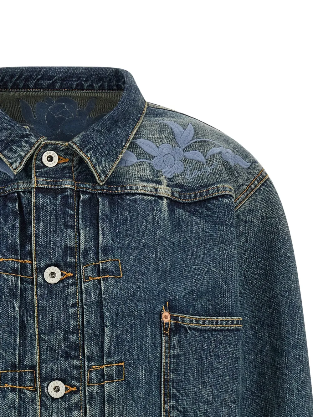 Kenzo floral-embroidered denim jacket Blauw