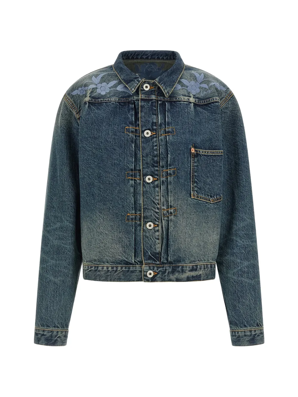 Kenzo floral-embroidered denim jacket - Blu