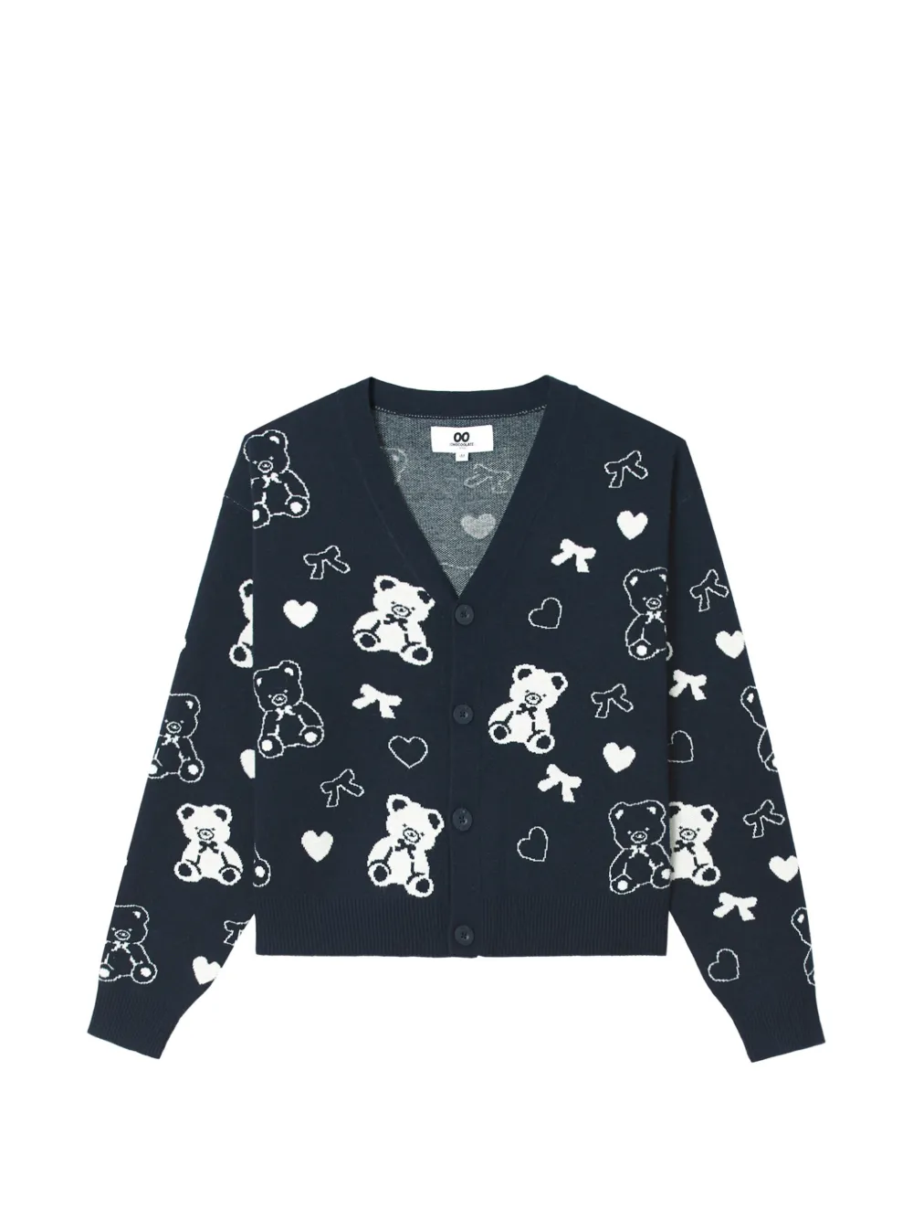 Chocoolate Bear-pattern V-neck Cardigan In Multi