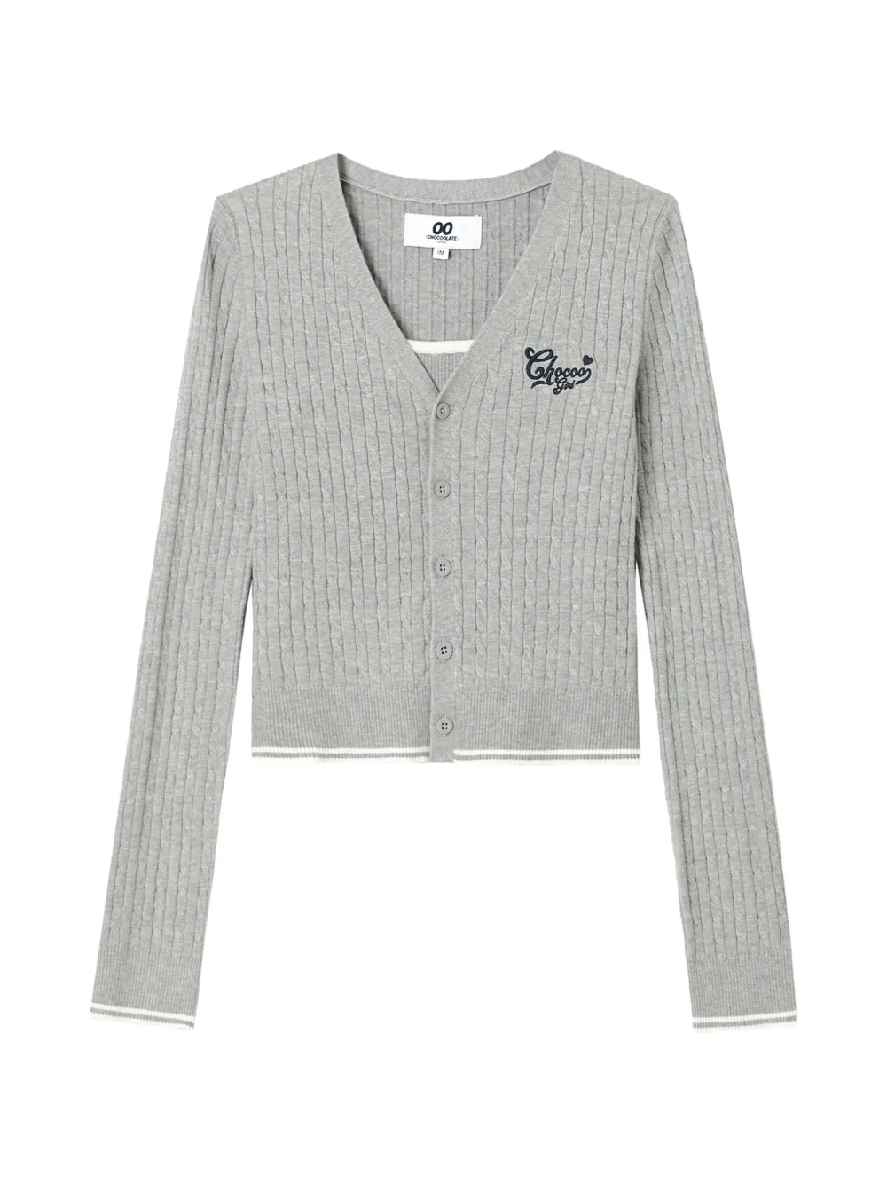 Chocoolate Cable-knit Layered Cardigan Set In Green
