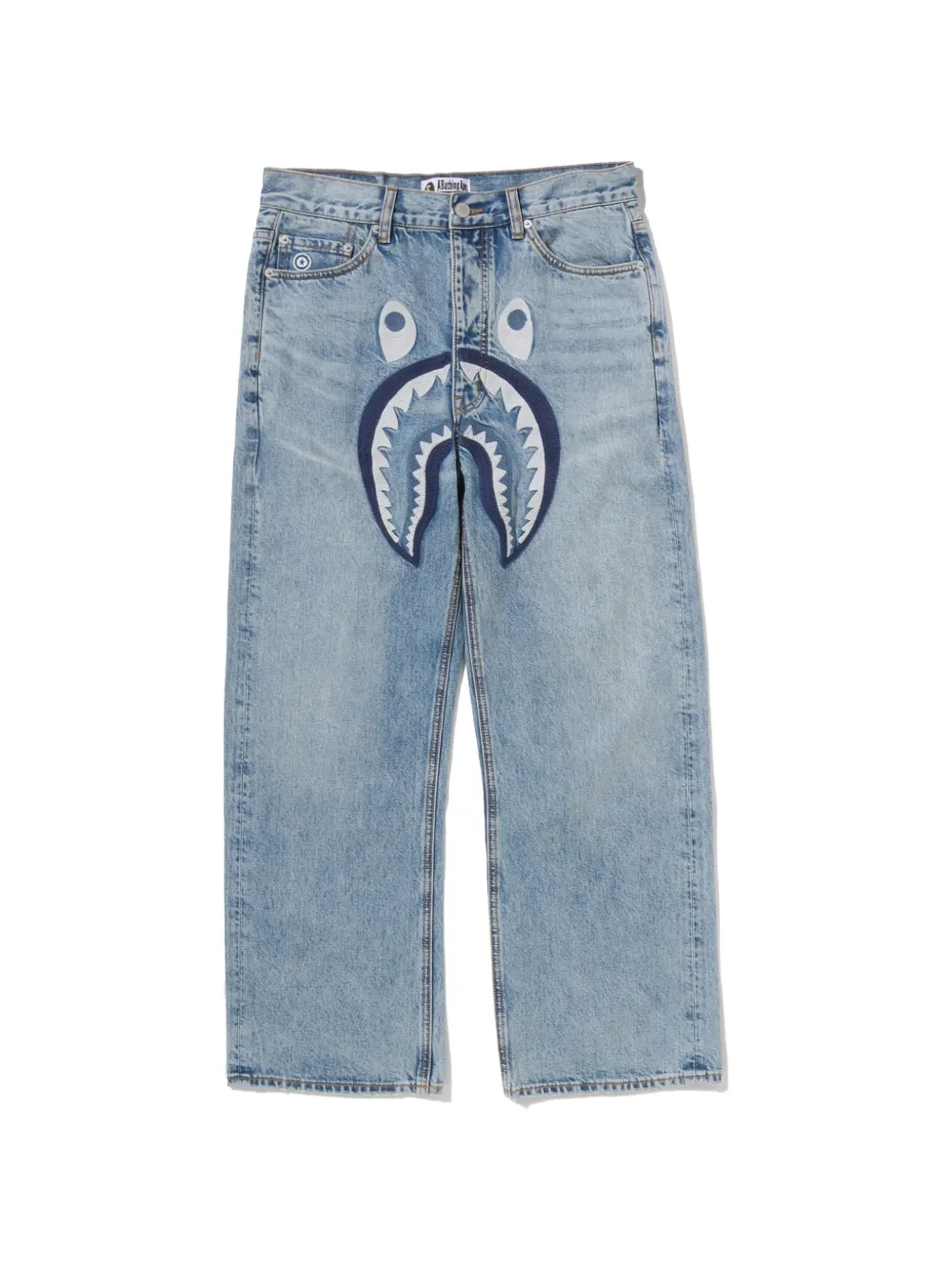 A BATHING APE® shark-motif straight-leg jeans - Blu