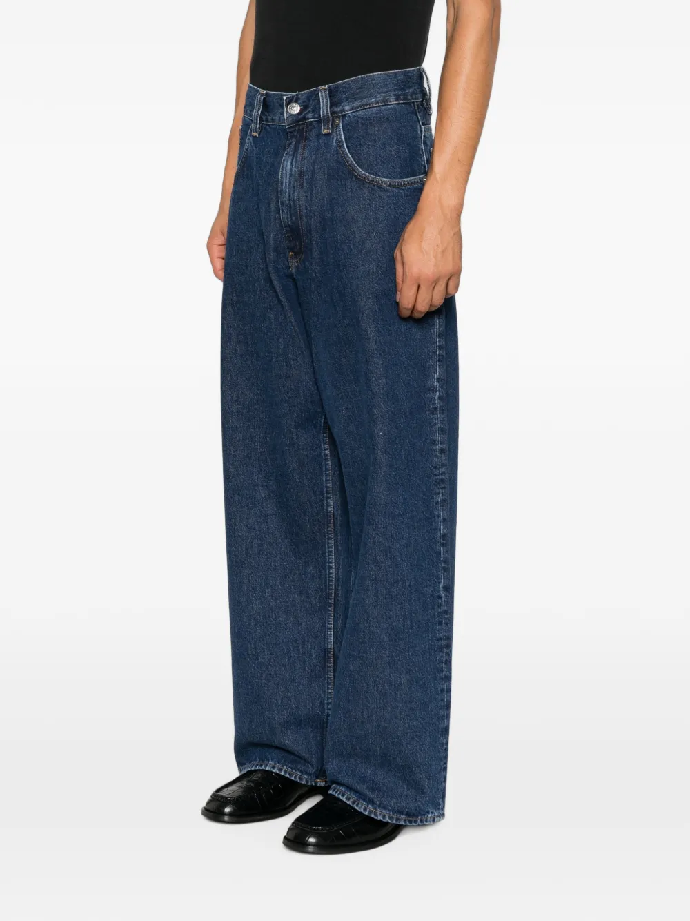 Sunflower Super Wide jeans met logopatch Blauw
