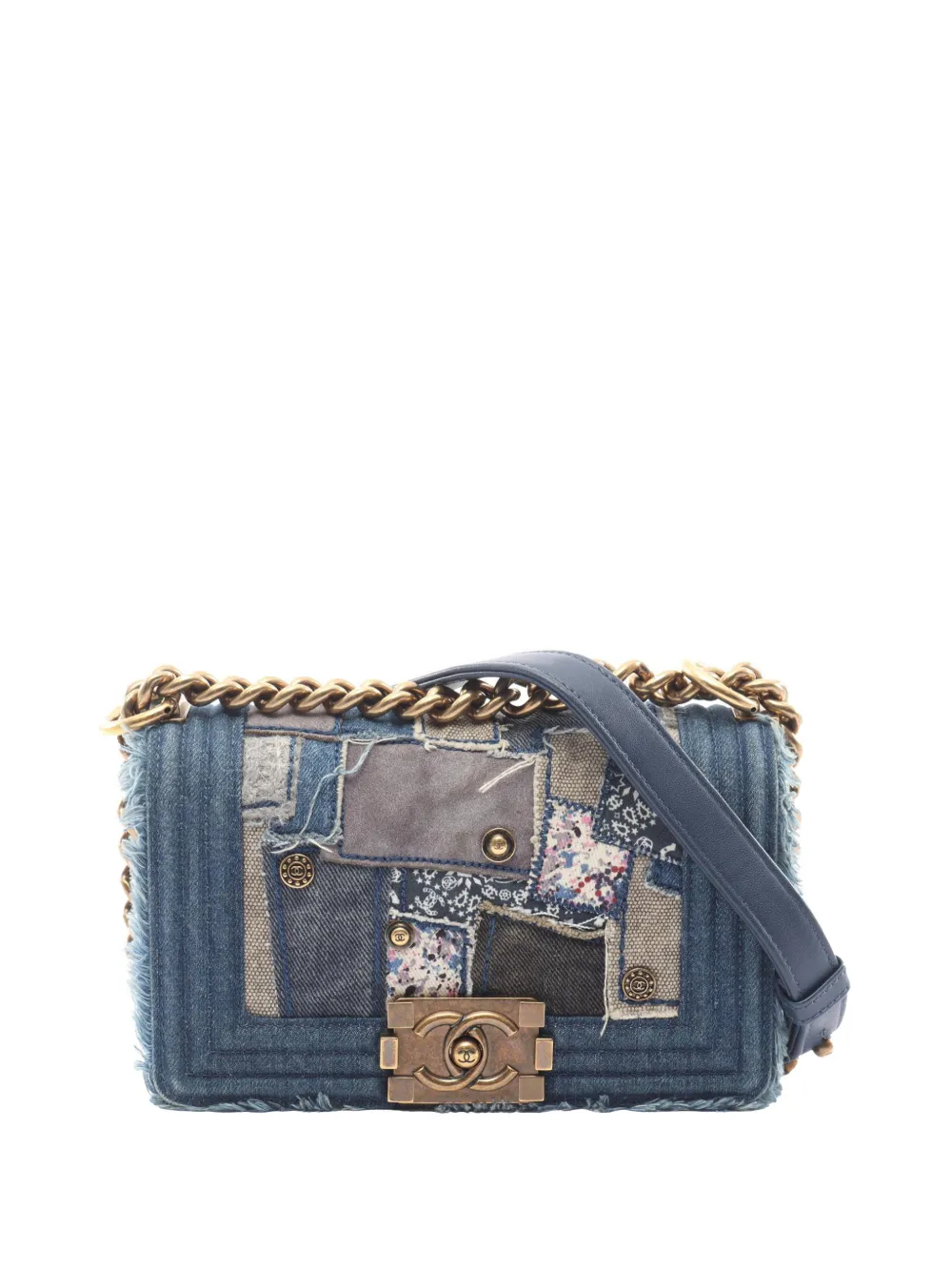 CHANEL Pre-Owned 2014-2015 Small Denim Patchwork Boy Flap crossbody bag - Blu