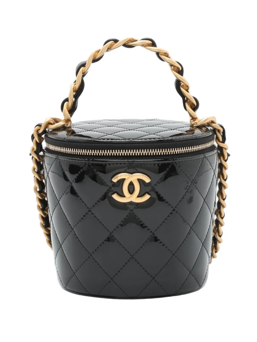 CHANEL Pre-Owned 2021-2026 gesteppte Afternoon Tea Kosmetiktasche aus Lackleder mit Kettenriemen - Schwarz