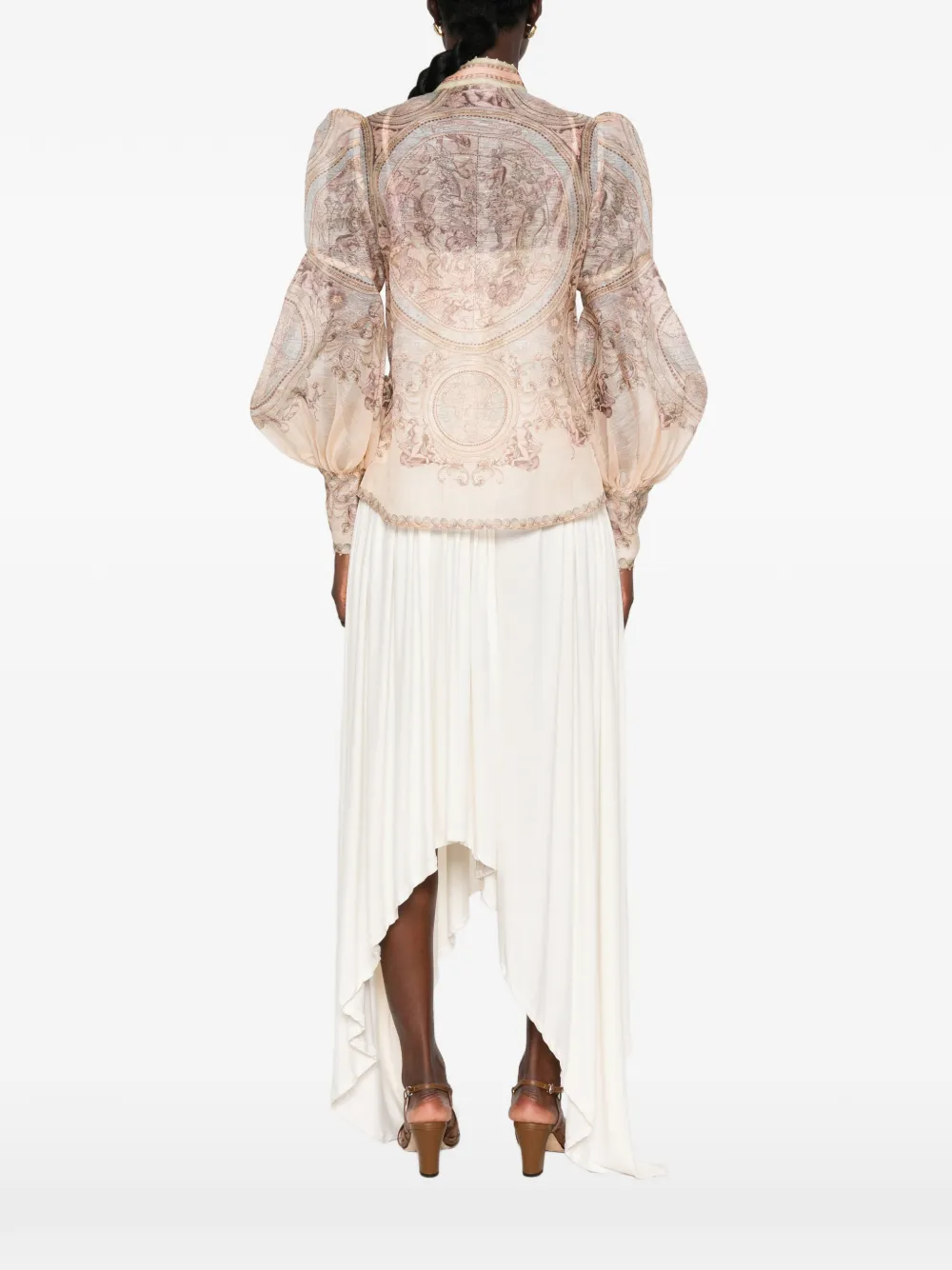 ZIMMERMANN Ascent printed puff-sleeve blouse Beige