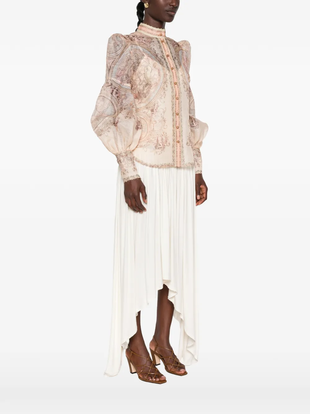 ZIMMERMANN Ascent printed puff-sleeve blouse Beige