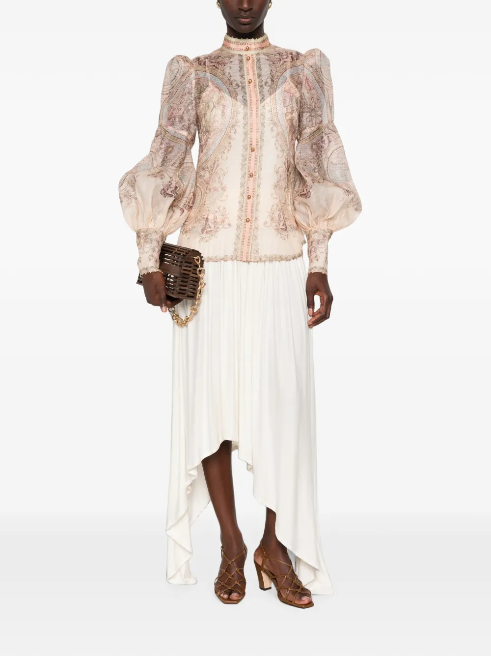 ZIMMERMANN Ascent printed puff-sleeve blouse Beige