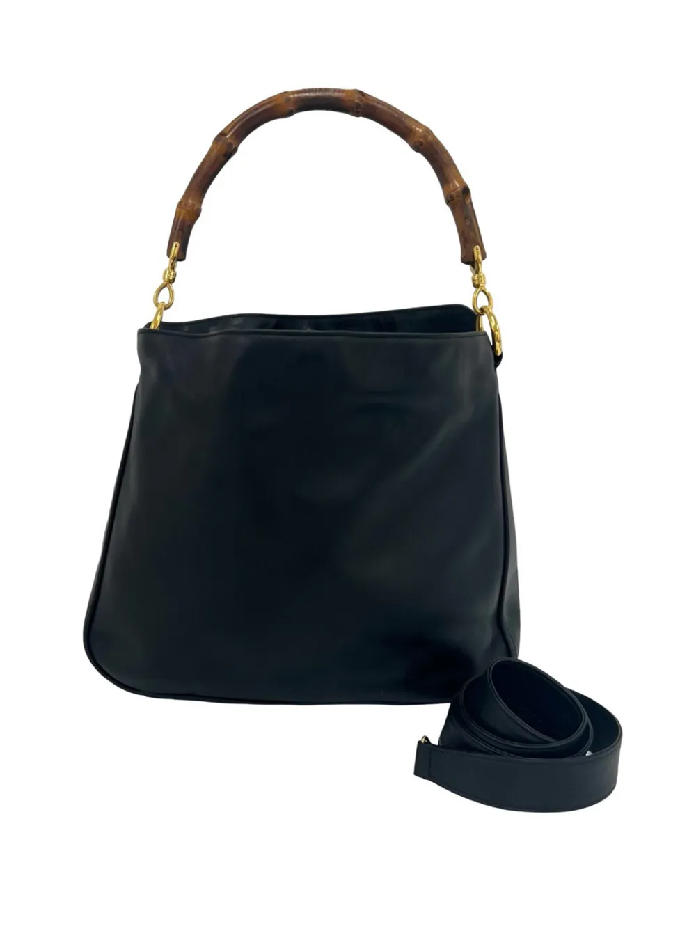 Pre-owned Gucci 20th Century Leather Bamboo Satchel In Black