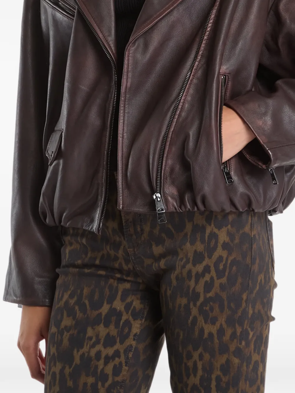 AllSaints Samina leren bikerjack Bruin