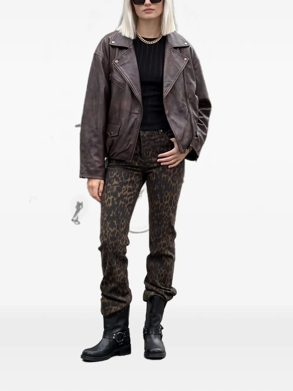 AllSaints Samina leren bikerjack Bruin