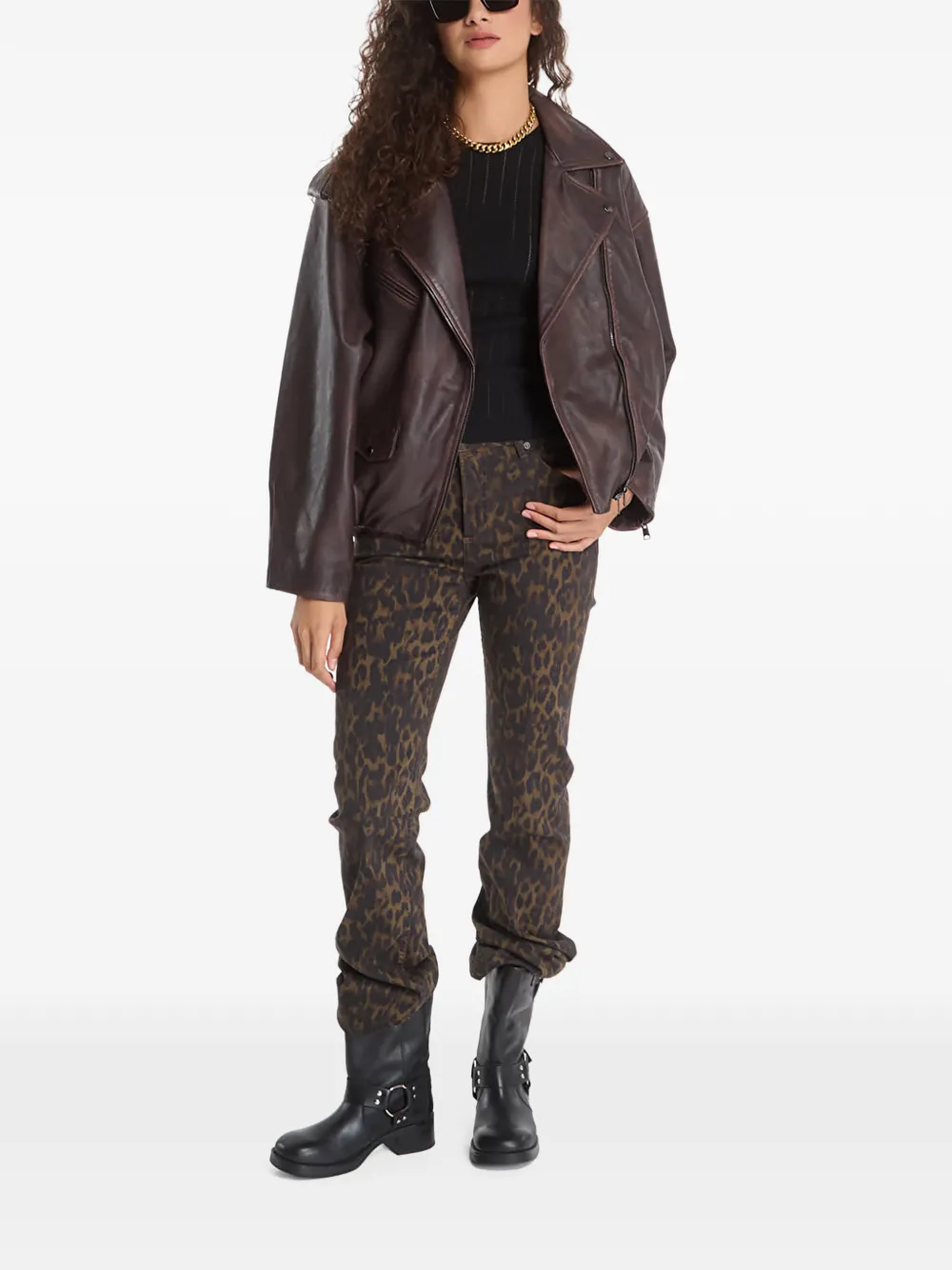 AllSaints Samina leren bikerjack Bruin