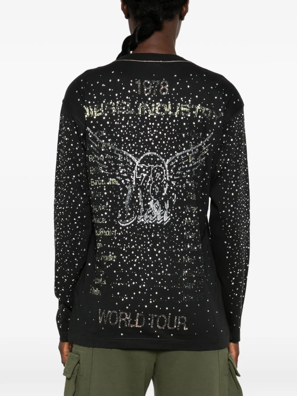 Diesel T-shirt verfraaid met stras Zwart