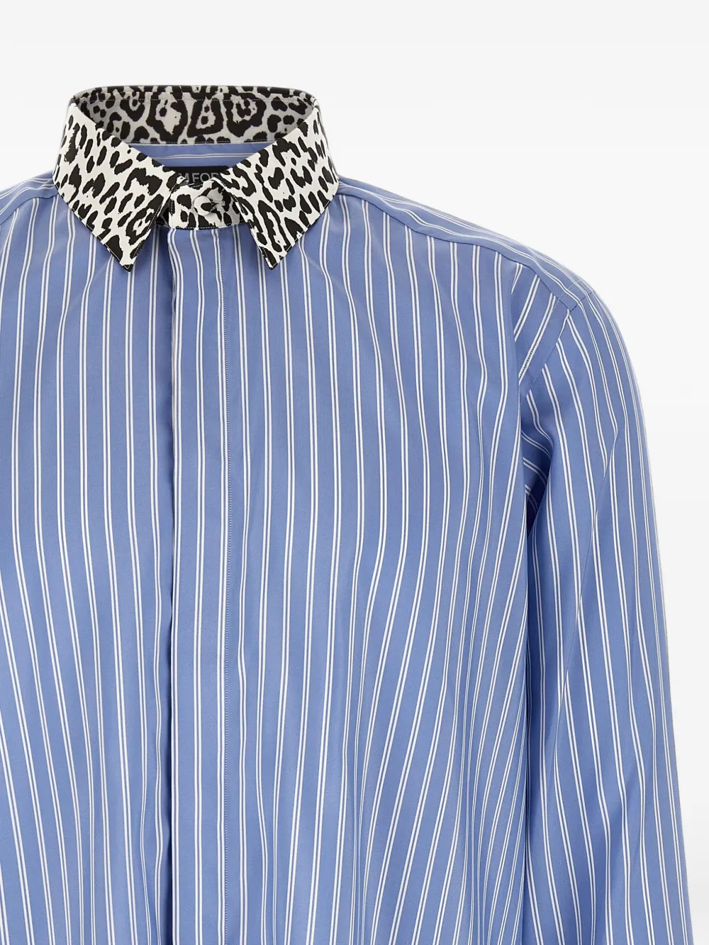 TOM FORD animal-print collar striped shirt Blauw