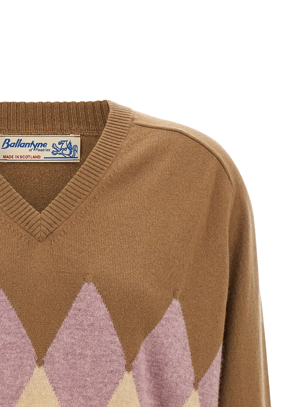 Ballantyne Intarsia gebreide trui met V-hals Bruin