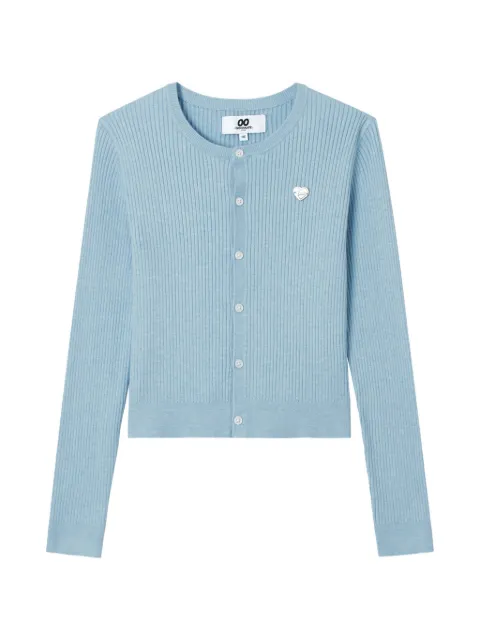 CHOCOOLATE ribbed-knit heart-patch cardigan set
