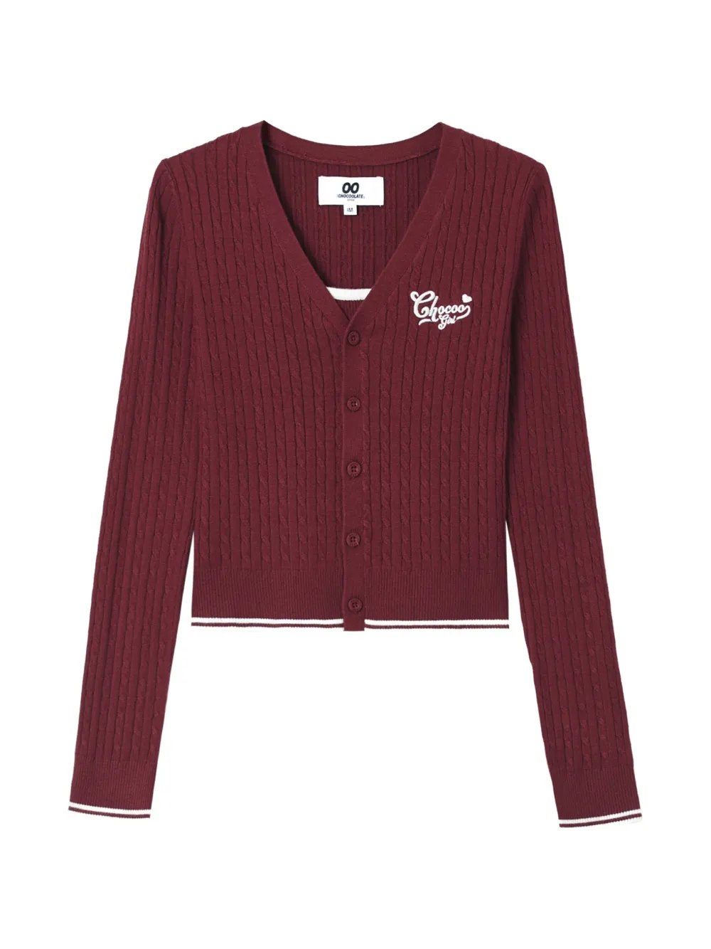 Chocoolate Cable-knit Embroidered Cardigan Set In Brown