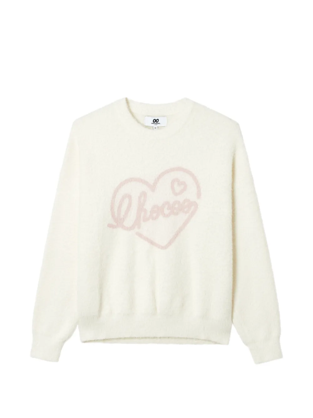 Chocoolate Heart-intarsia Fluffy Sweater In White