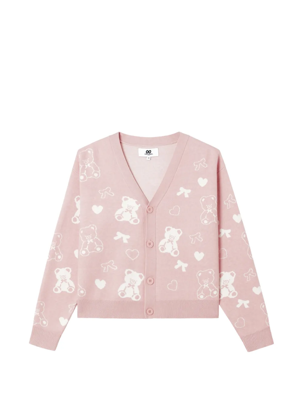 Chocoolate Teddy-bear Intarsia Cardigan In Pink