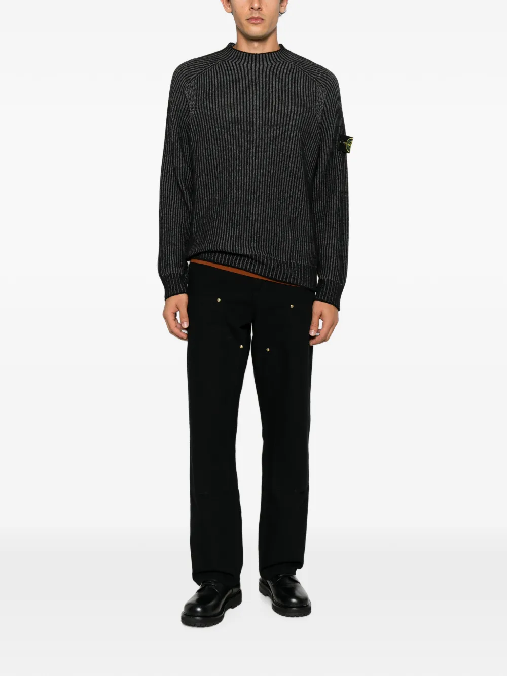 Stone Island ribbed-knit logo-patch sweater Zwart
