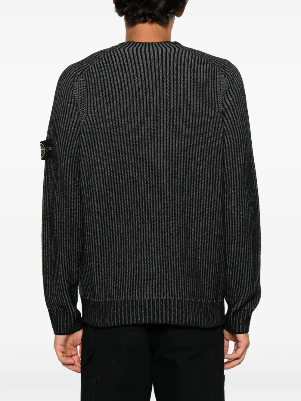 Stone Island ribbed-knit logo-patch sweater Zwart