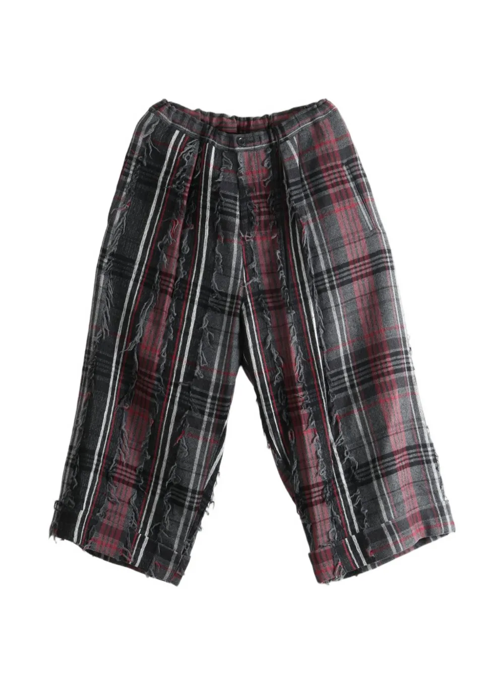Y's Tartan Raw-edge Trousers In Multi