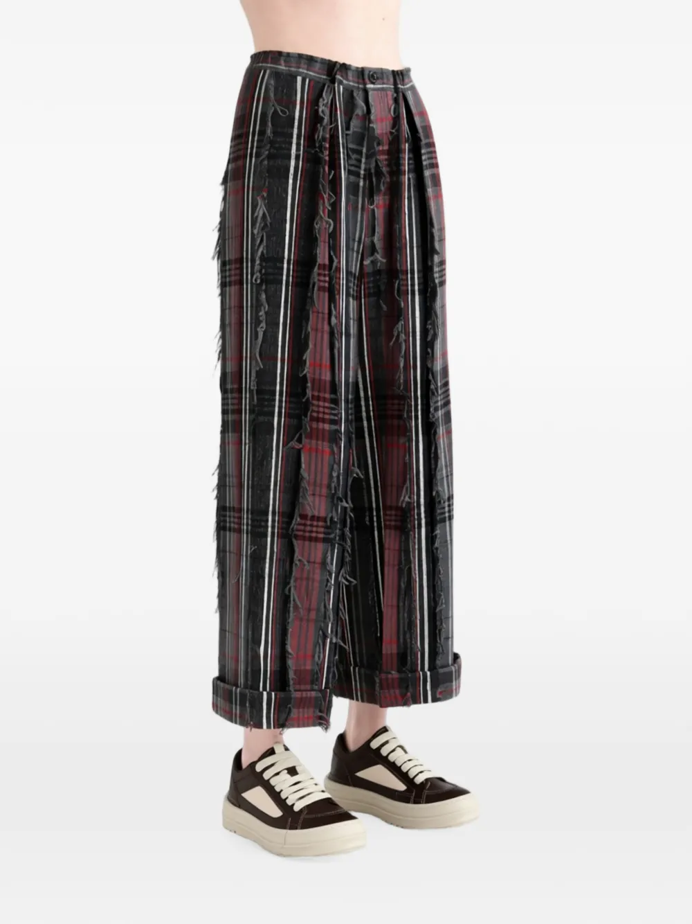 Y's Broek met gerafelde afwerking en tartan-ruit Grijs