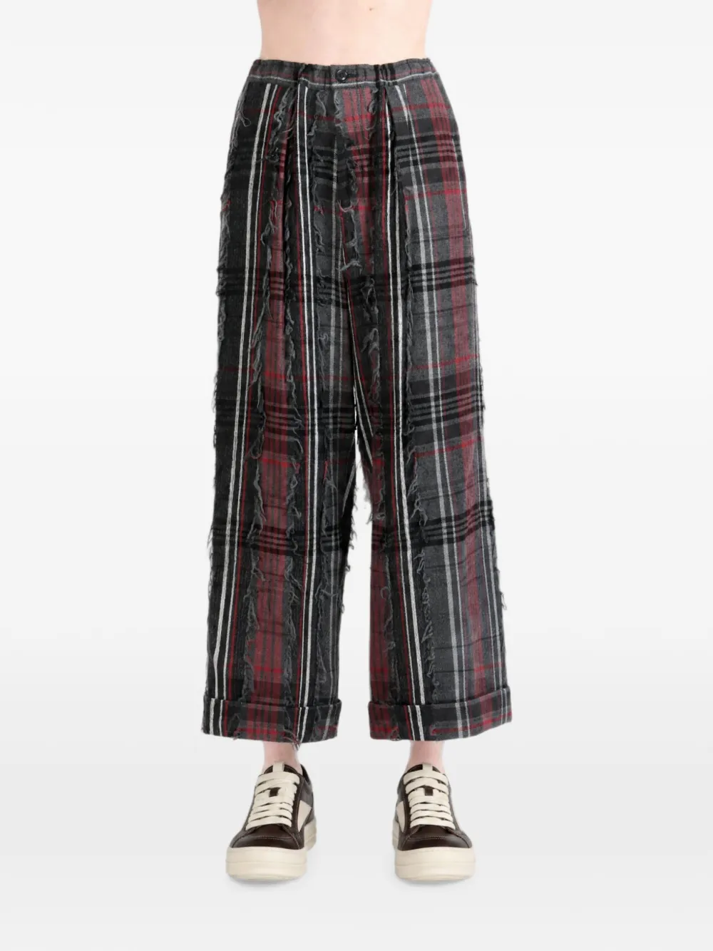 Y's Broek met gerafelde afwerking en tartan-ruit Grijs