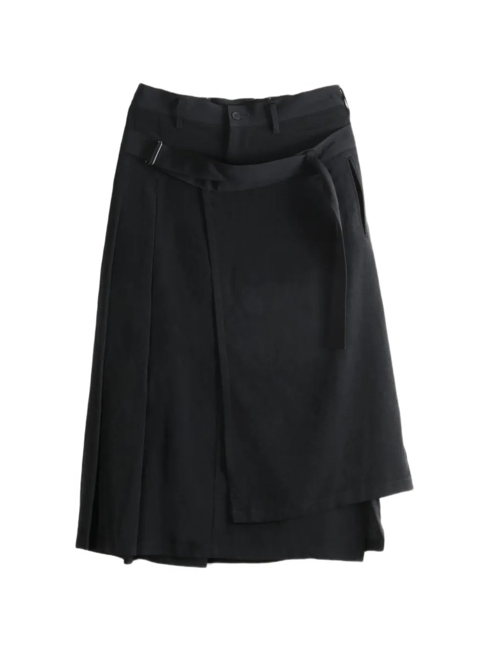 Yohji Yamamoto belted layered-panel midi skirt