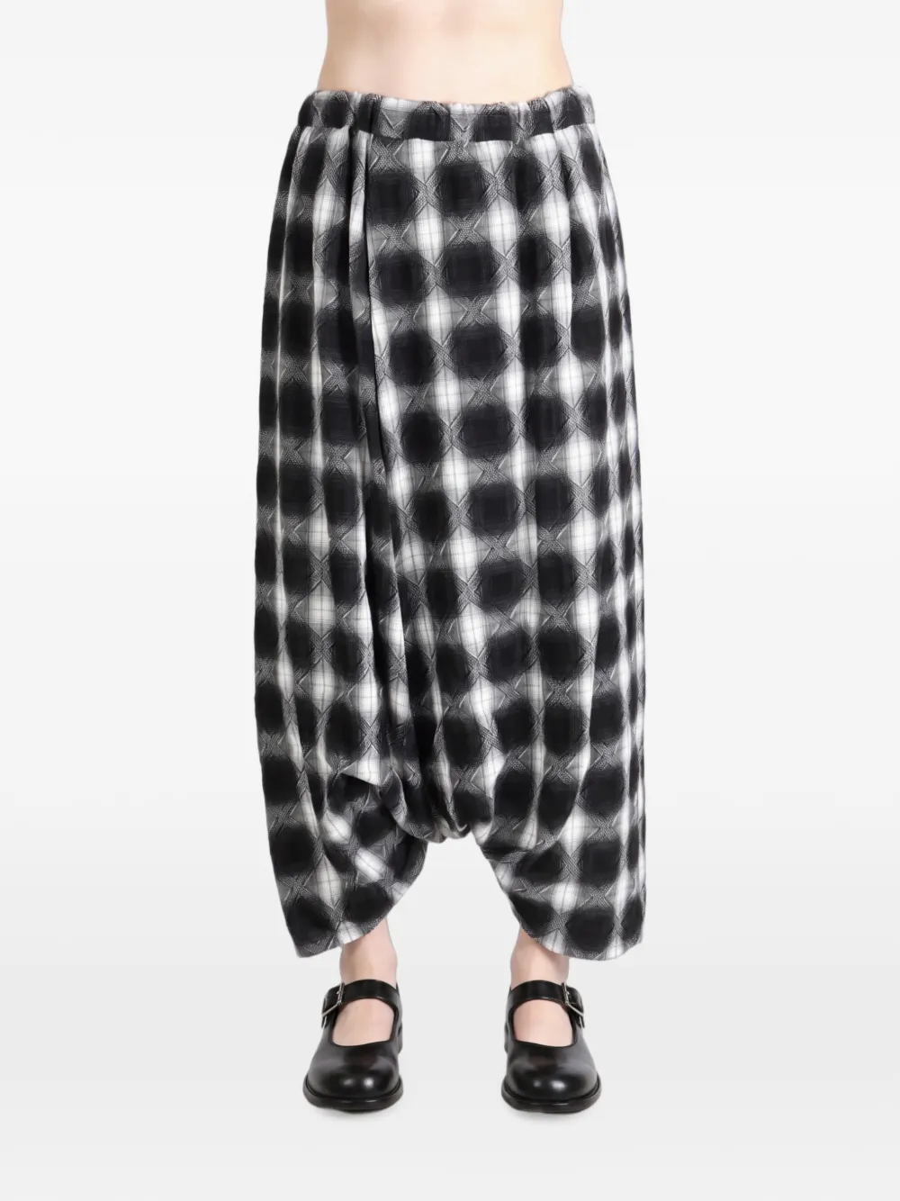 Y's Check-print Drop-crotch Trousers In Black
