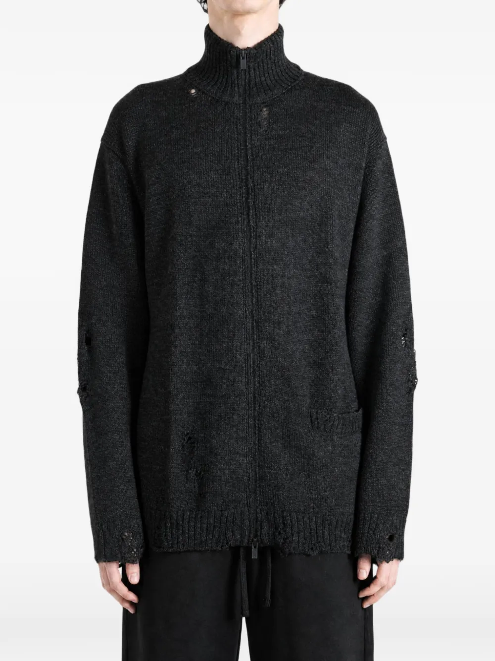 Yohji Yamamoto distressed zip-up sweater Grijs