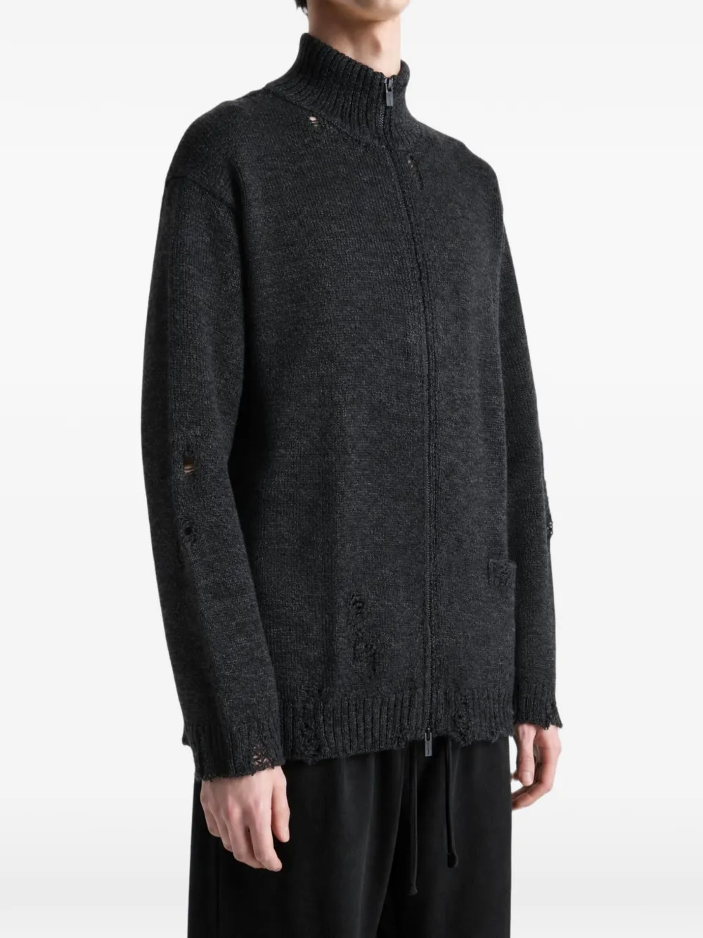 Yohji Yamamoto distressed zip-up sweater Grijs