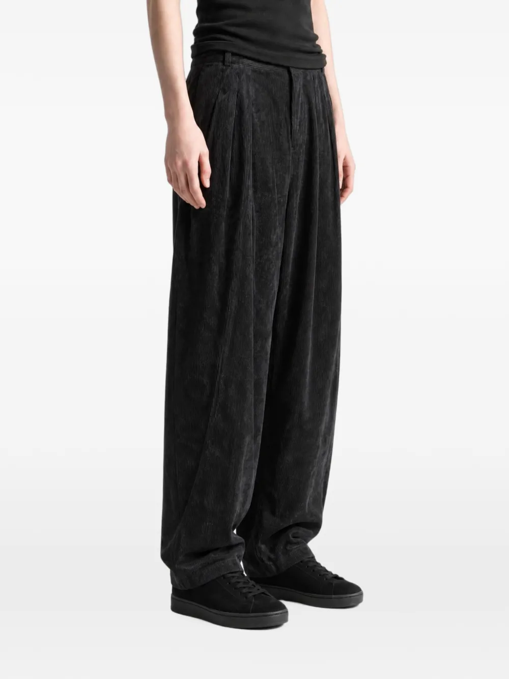 Yohji Yamamoto Ribfluwelen plooibroek Zwart
