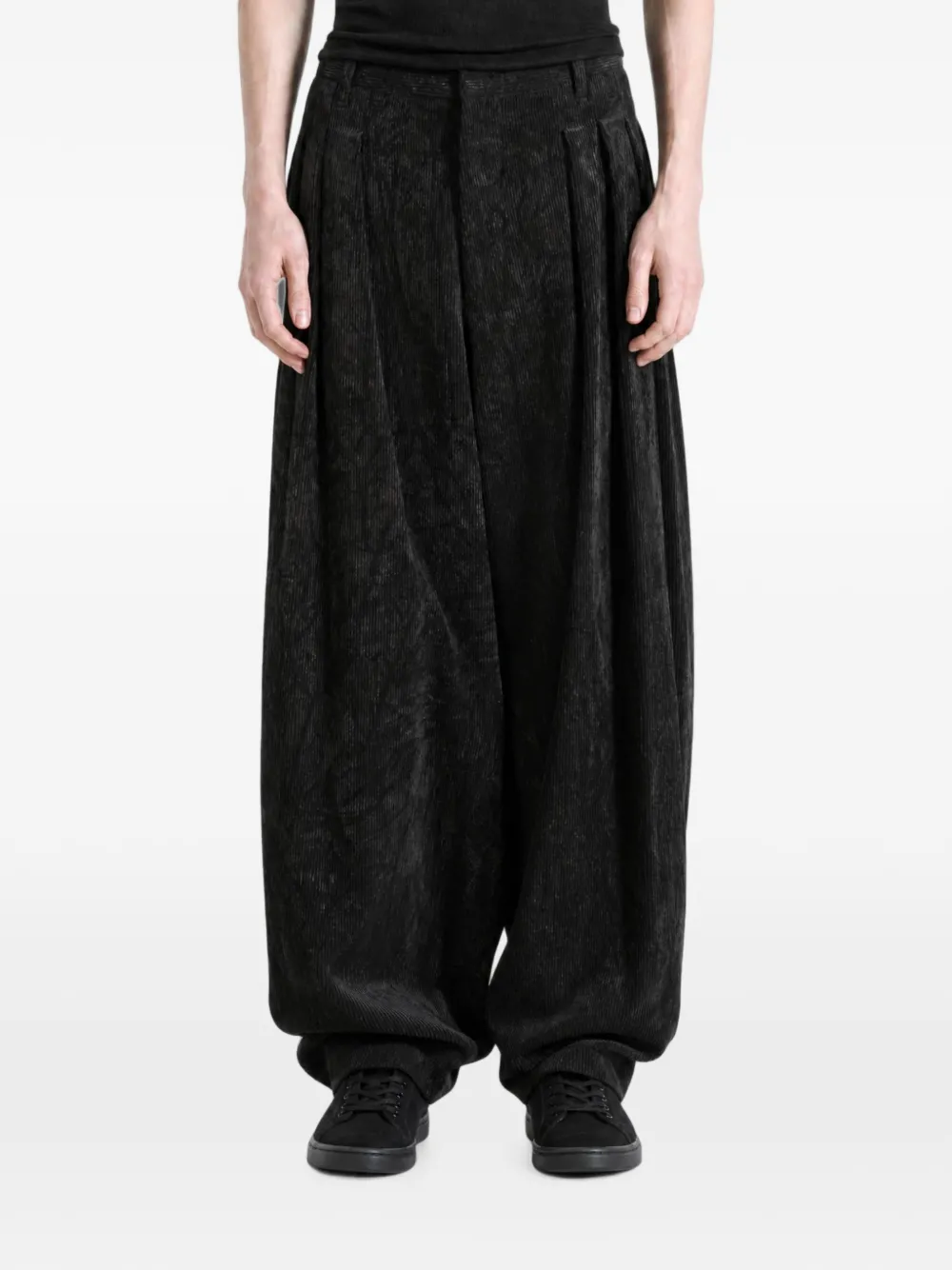 Yohji Yamamoto Ribfluwelen plooibroek Zwart