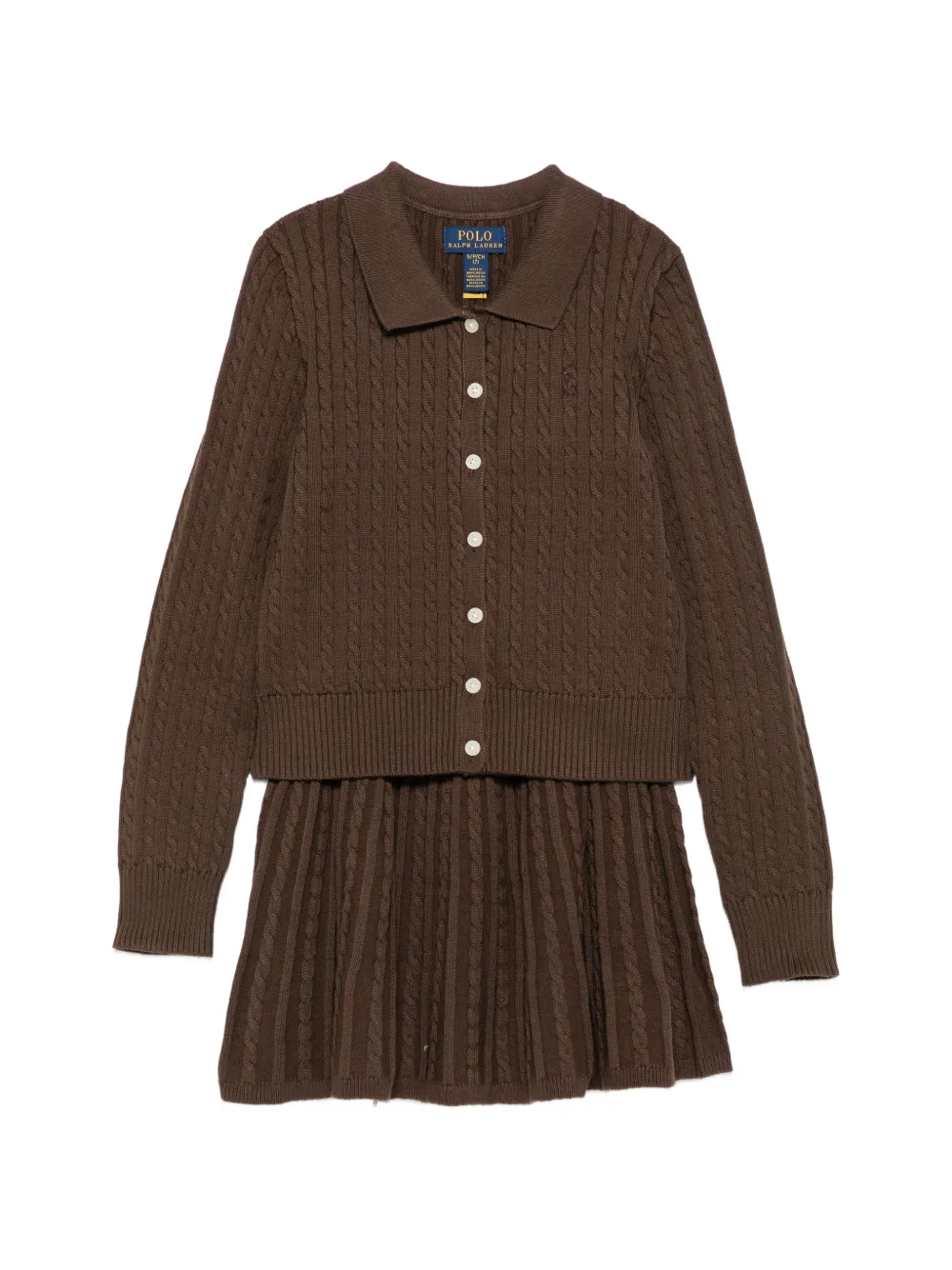 POLO RALPH LAUREN KIDS cable-knit cardigan and skirt set - Marrone