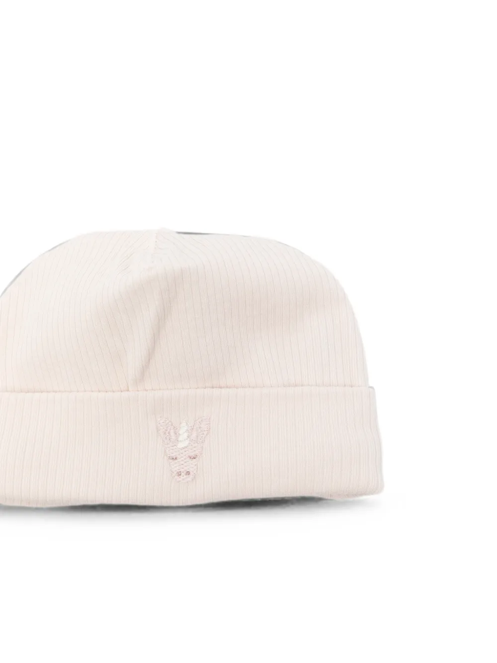 Donsje Geribbelde muts met geborduurde eenhoorn Beige