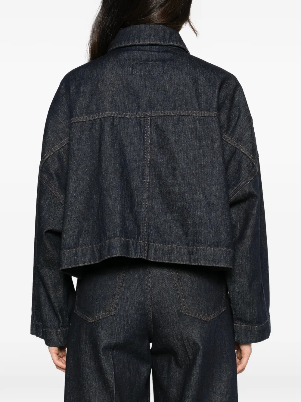 Drykorn floral-appliqué cropped denim jacket Blauw