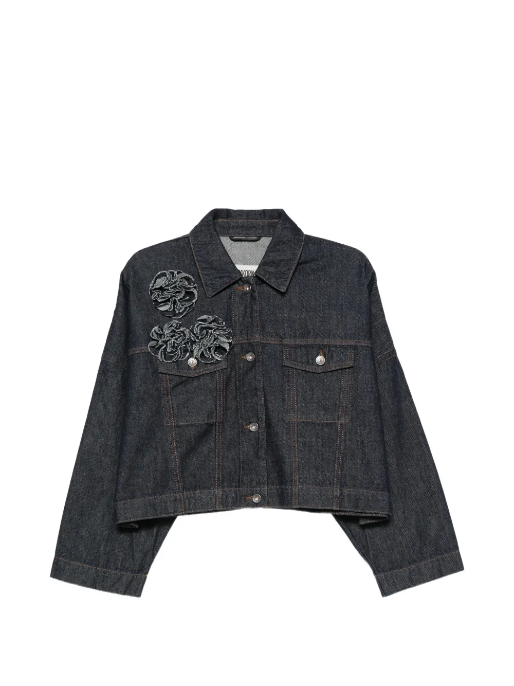 Drykorn floral-appliqué cropped denim jacket Blauw