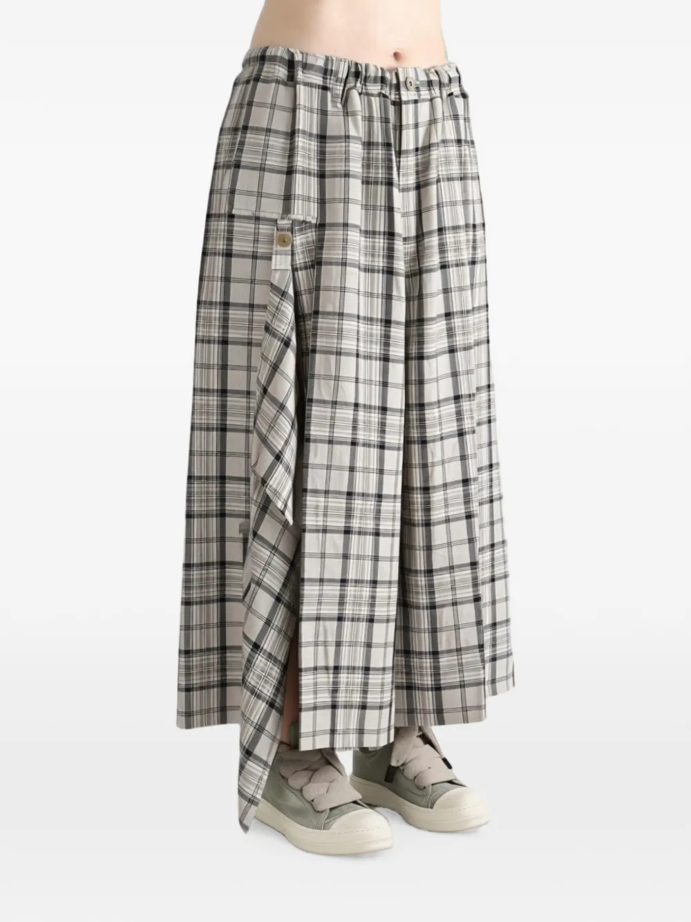 Y's Gedrapeerde geruite broek Wit