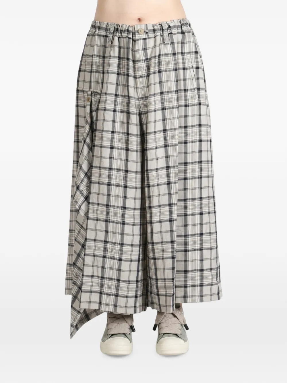 Y's Gedrapeerde geruite broek Wit