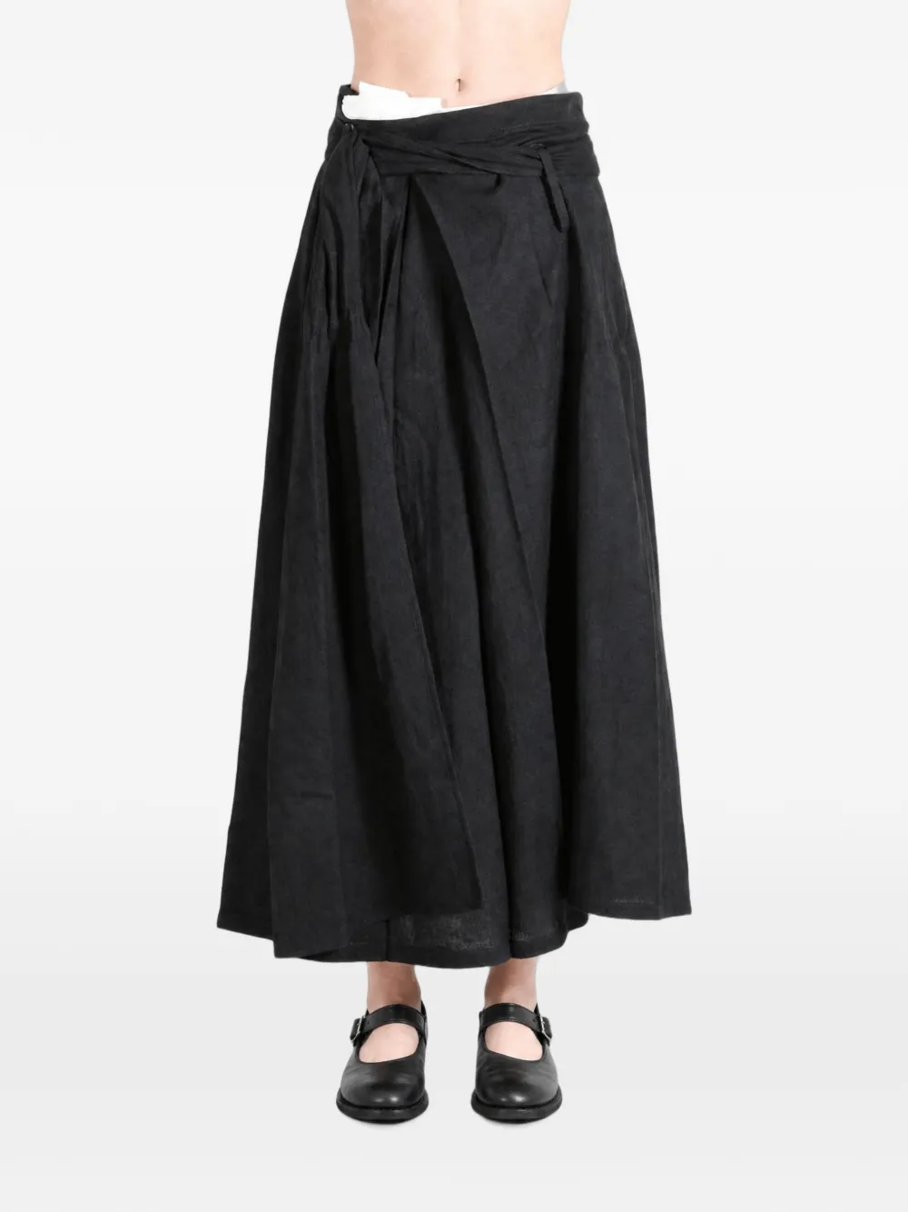 Yohji Yamamoto wrap-style pleated midi skirt