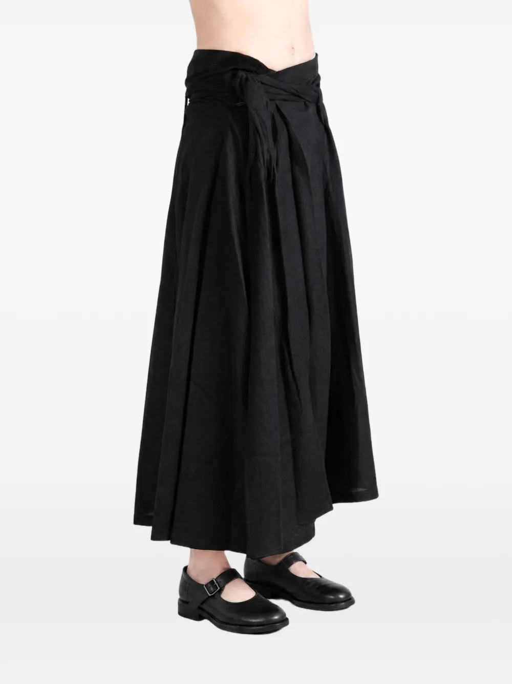 Yohji Yamamoto Geplooide midi-rok met wikkeleffect Zwart