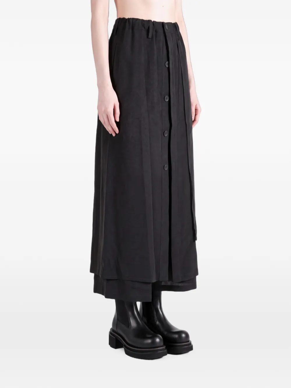 Yohji Yamamoto Gelaagde broek met wijde pijpen en knopen Zwart