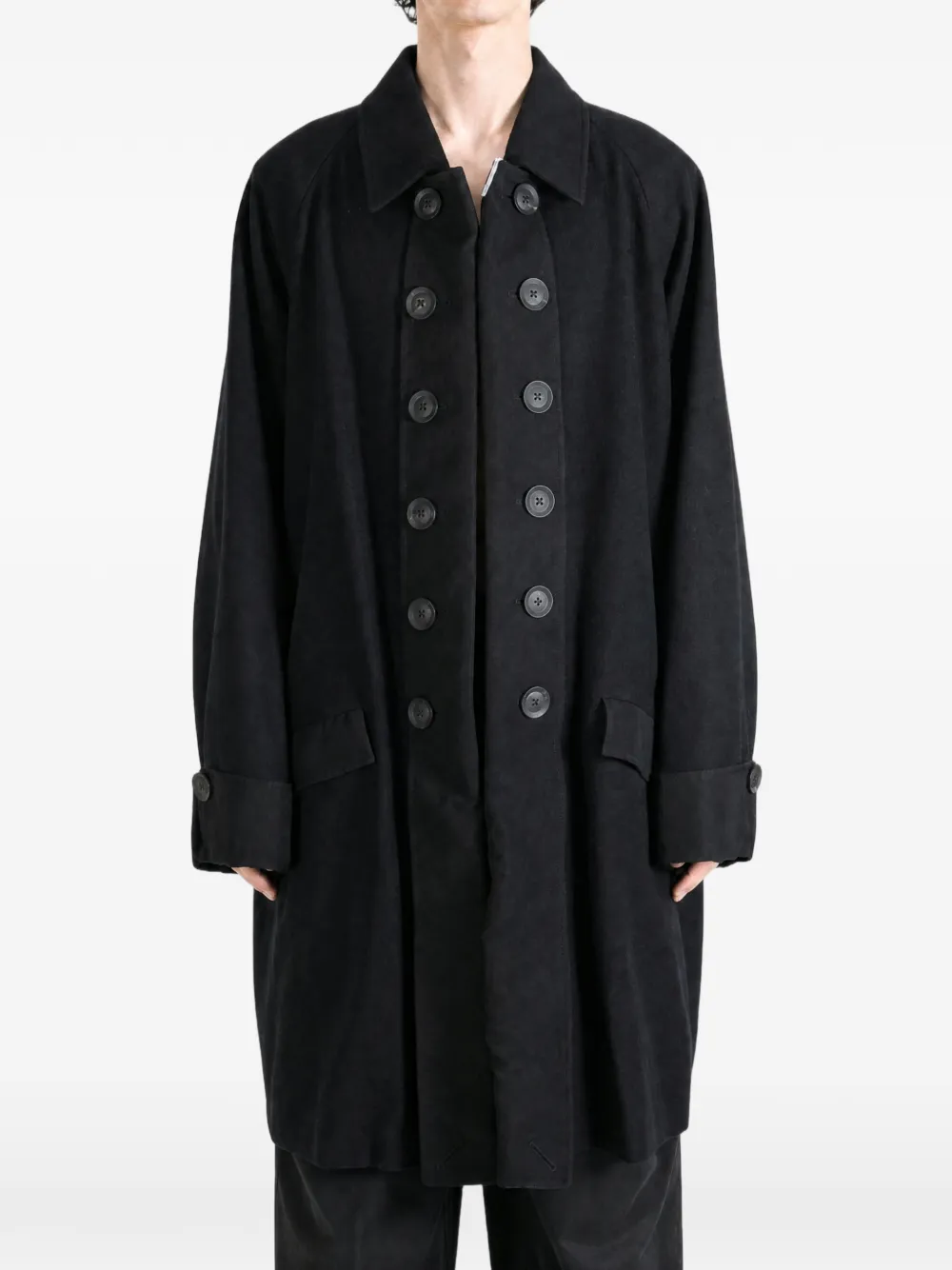 Yohji Yamamoto Jack met dubbele rij knopen en raglanmouwen Zwart