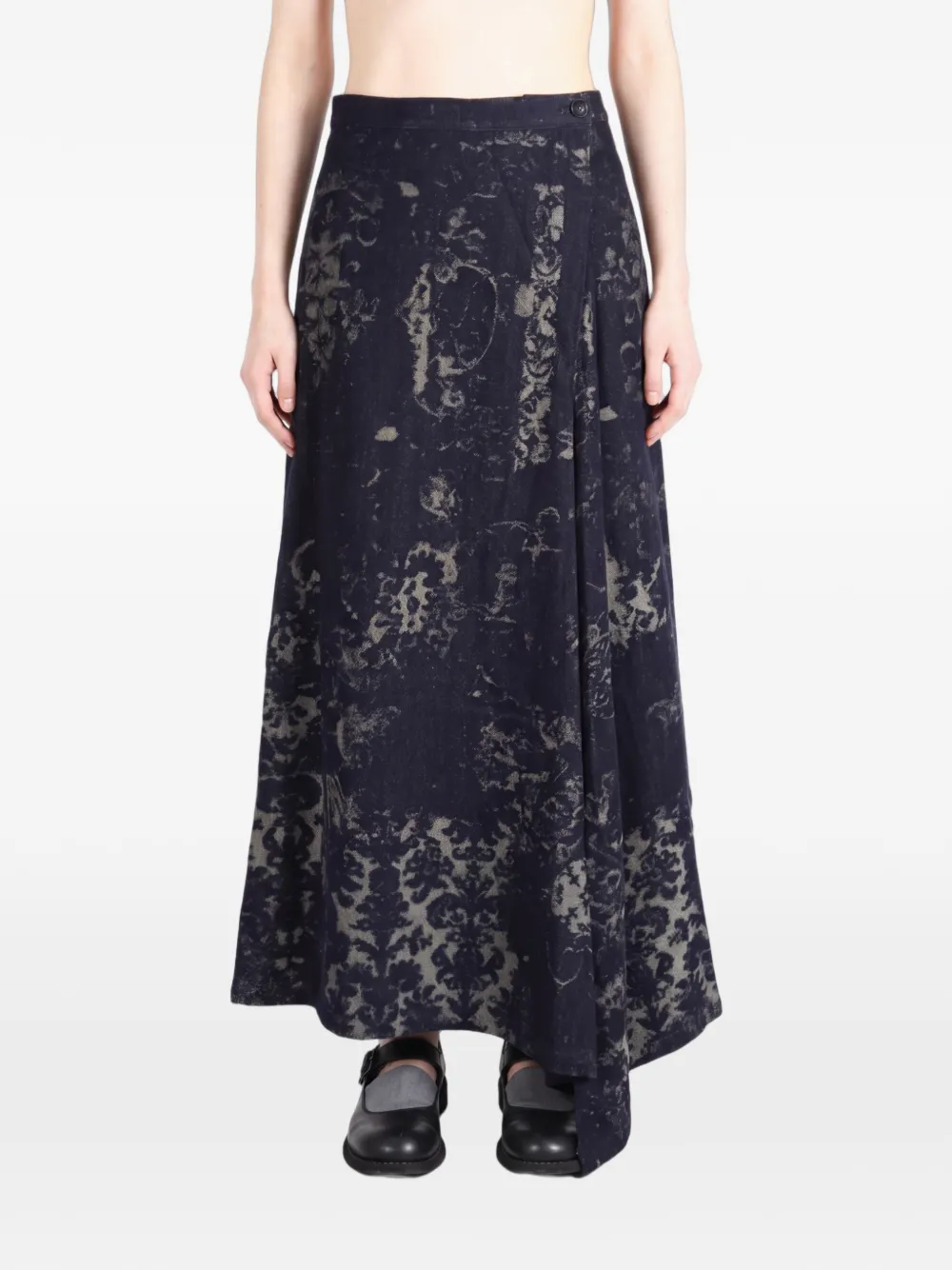 Y's Maxi-wikkelrok met damast-print Blauw