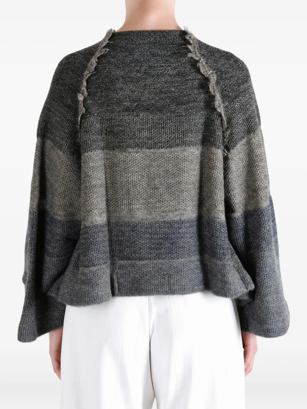 Y's fringe-trimmed colour-block cardigan Grijs