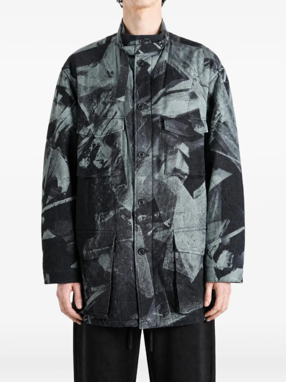 Yohji Yamamoto Jack met abstracte print Zwart