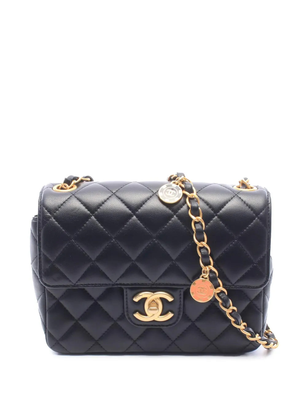 CHANEL Pre-Owned 2021-2026 Mini Square Classic Lambskin Casino Royale Charms Single Flap crossbody bag - Nero