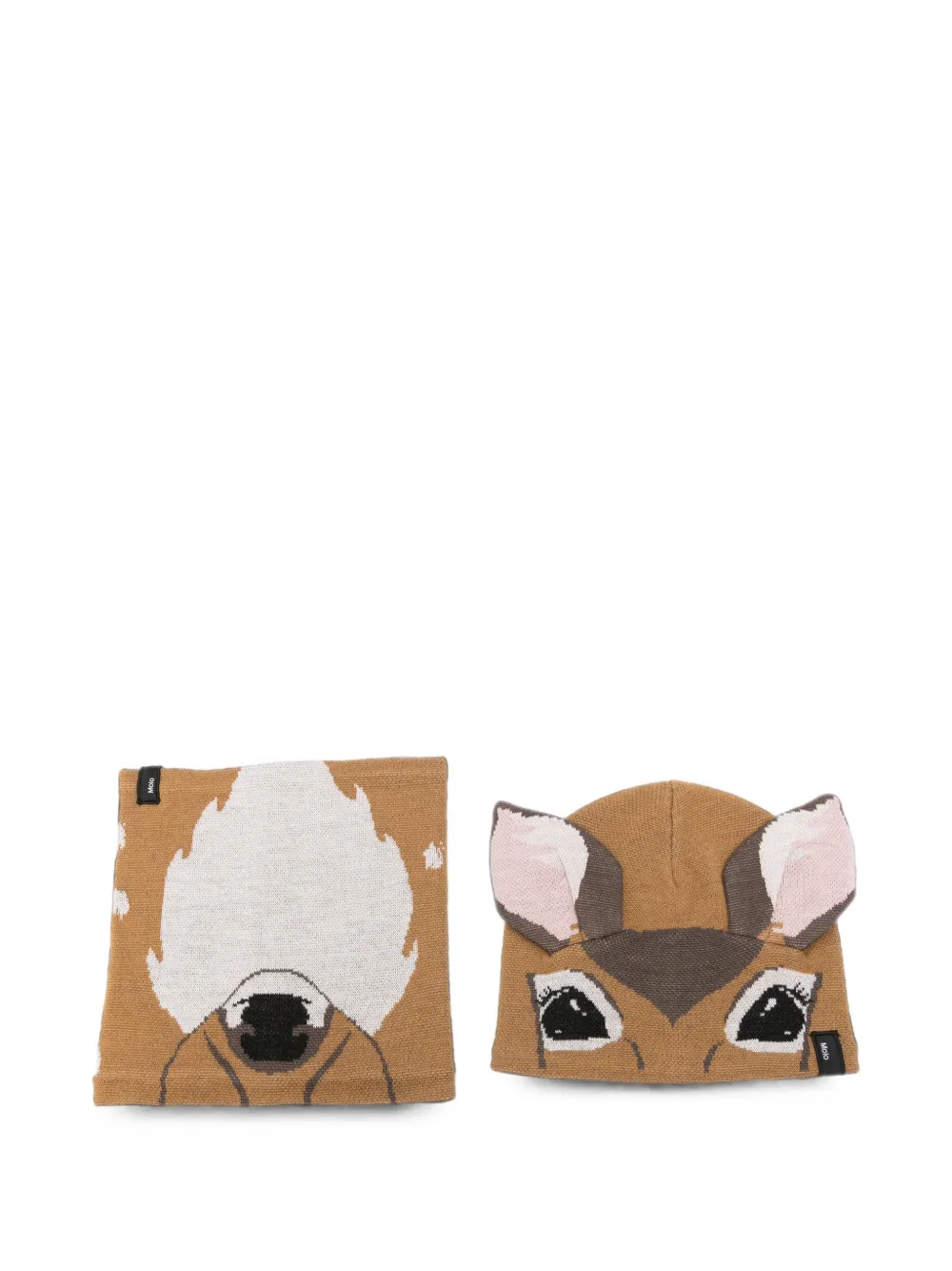 Molo Kleo deer-intarsia beanie hat and snood set - Marrone