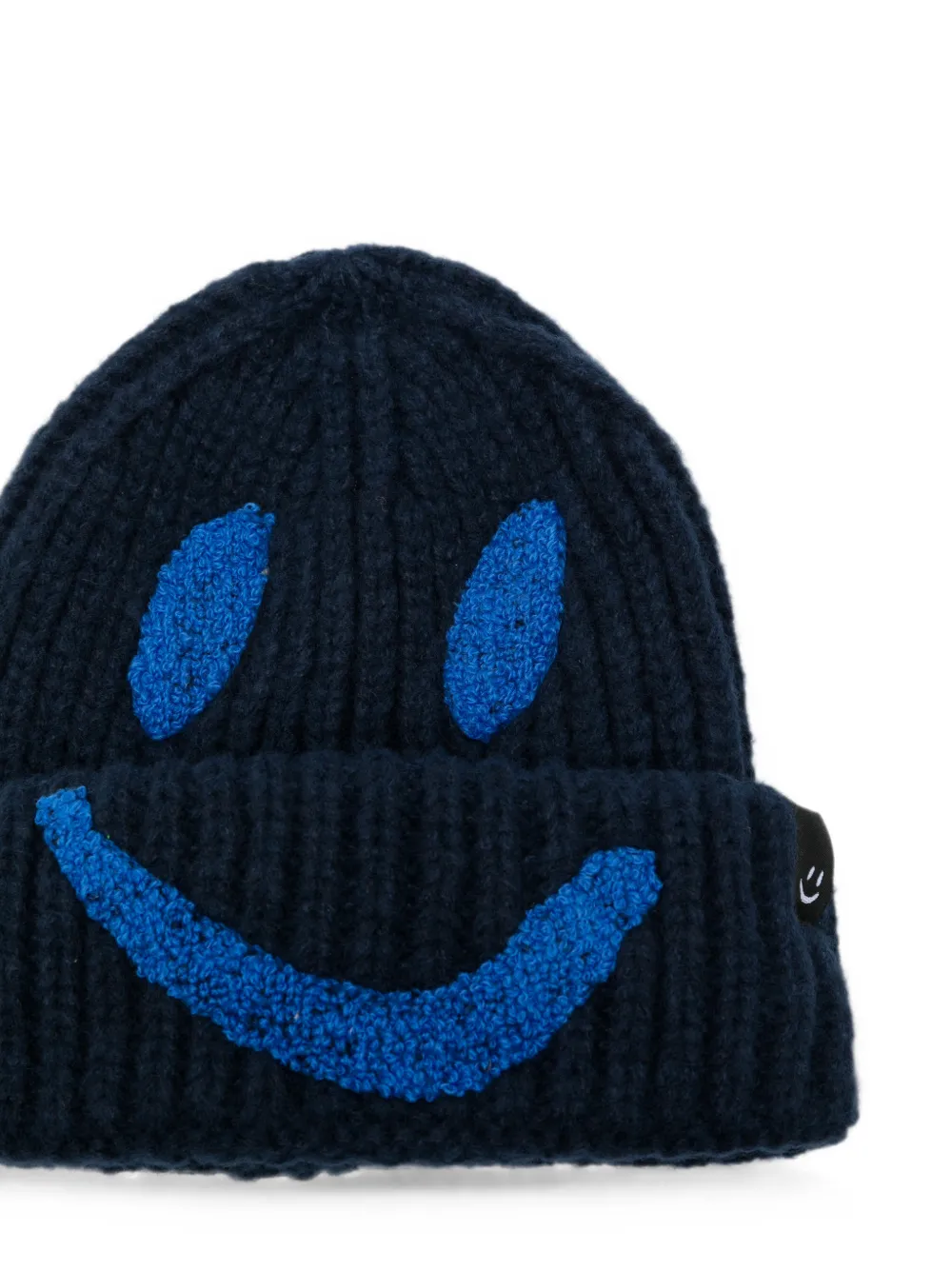 Molo Kim smiley-patch ribbed beanie hat Blauw